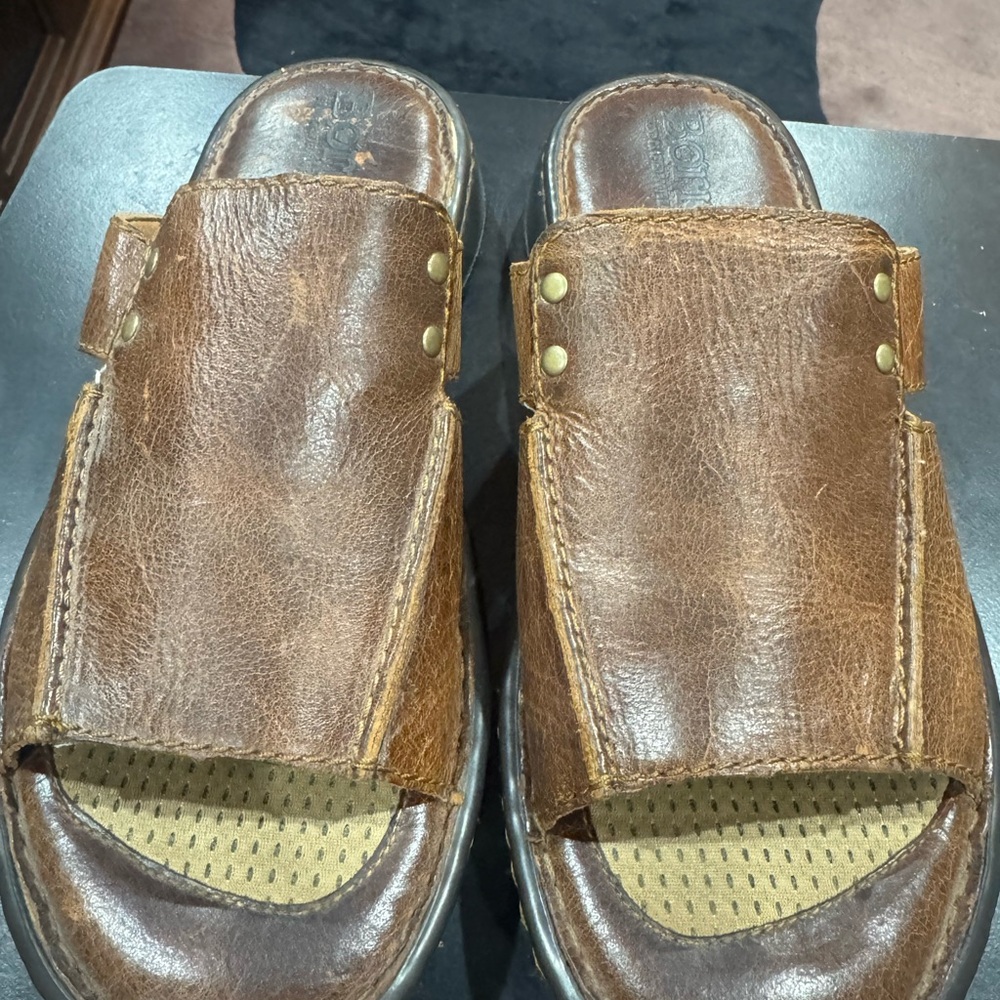 Born Men's Rustic Brown Leather Slide Sandals